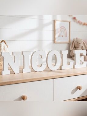 Nicole White Wooden Letters 9” Block Name Sign Decor Nursery Wall Art